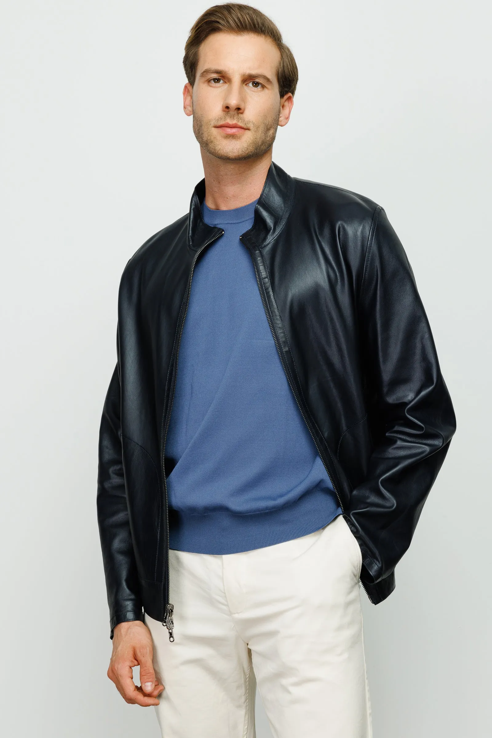 The Del Rio Dark Blue Leather Men Jacket