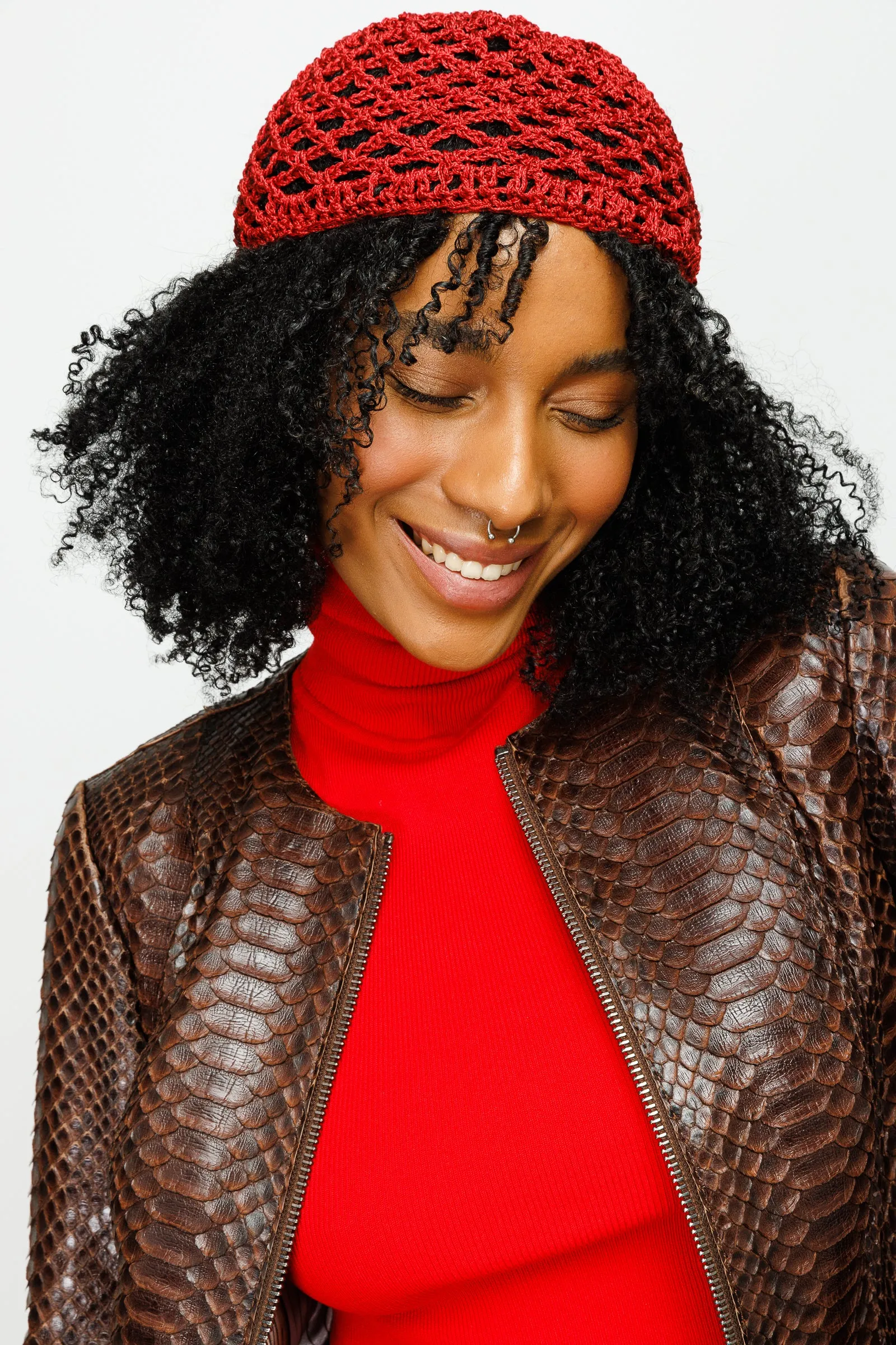 The Mekke Pythn Skin Brown Leather Women Jacket