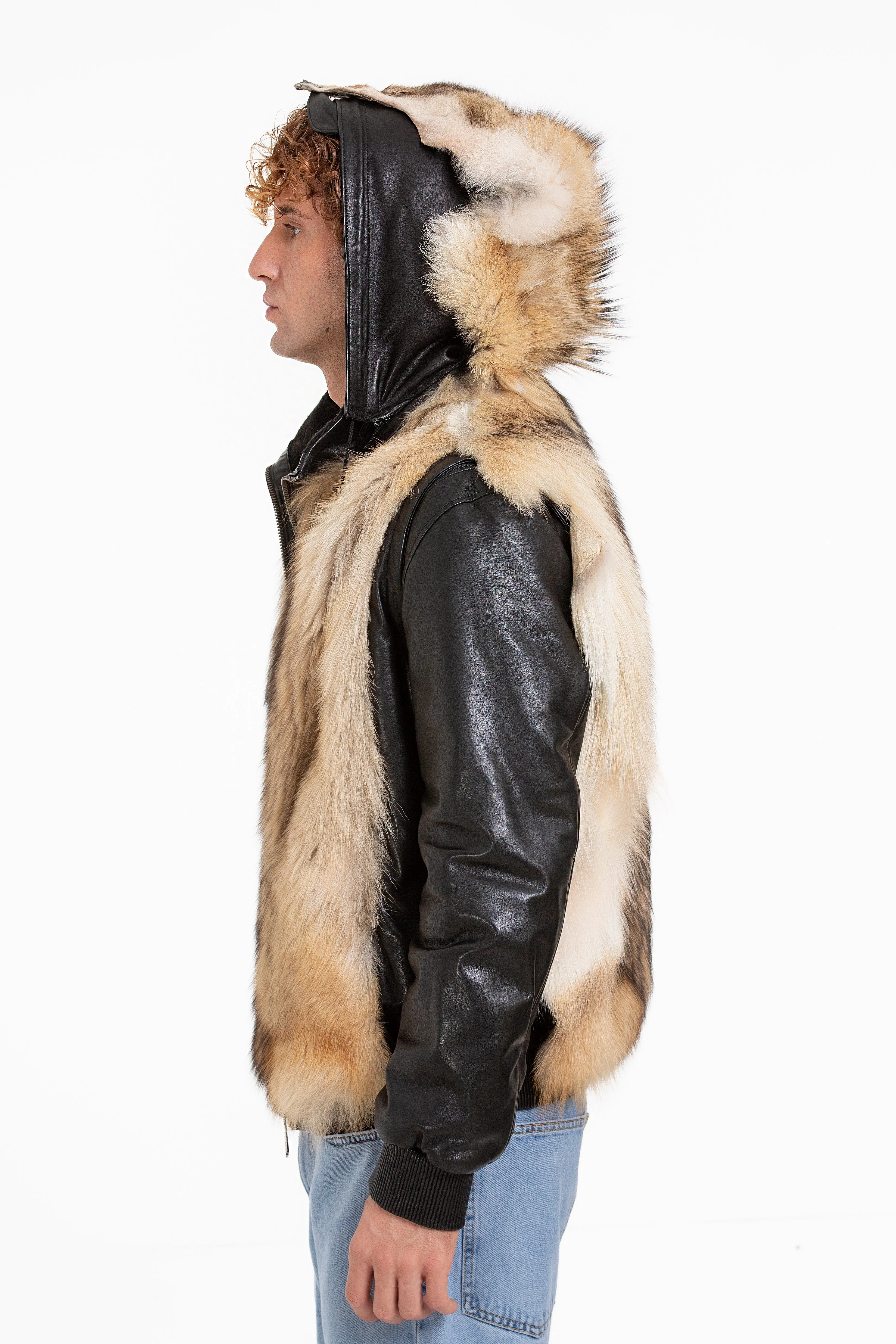 The Melbourne Pure Wolf Fur Leather Black Men Jacket