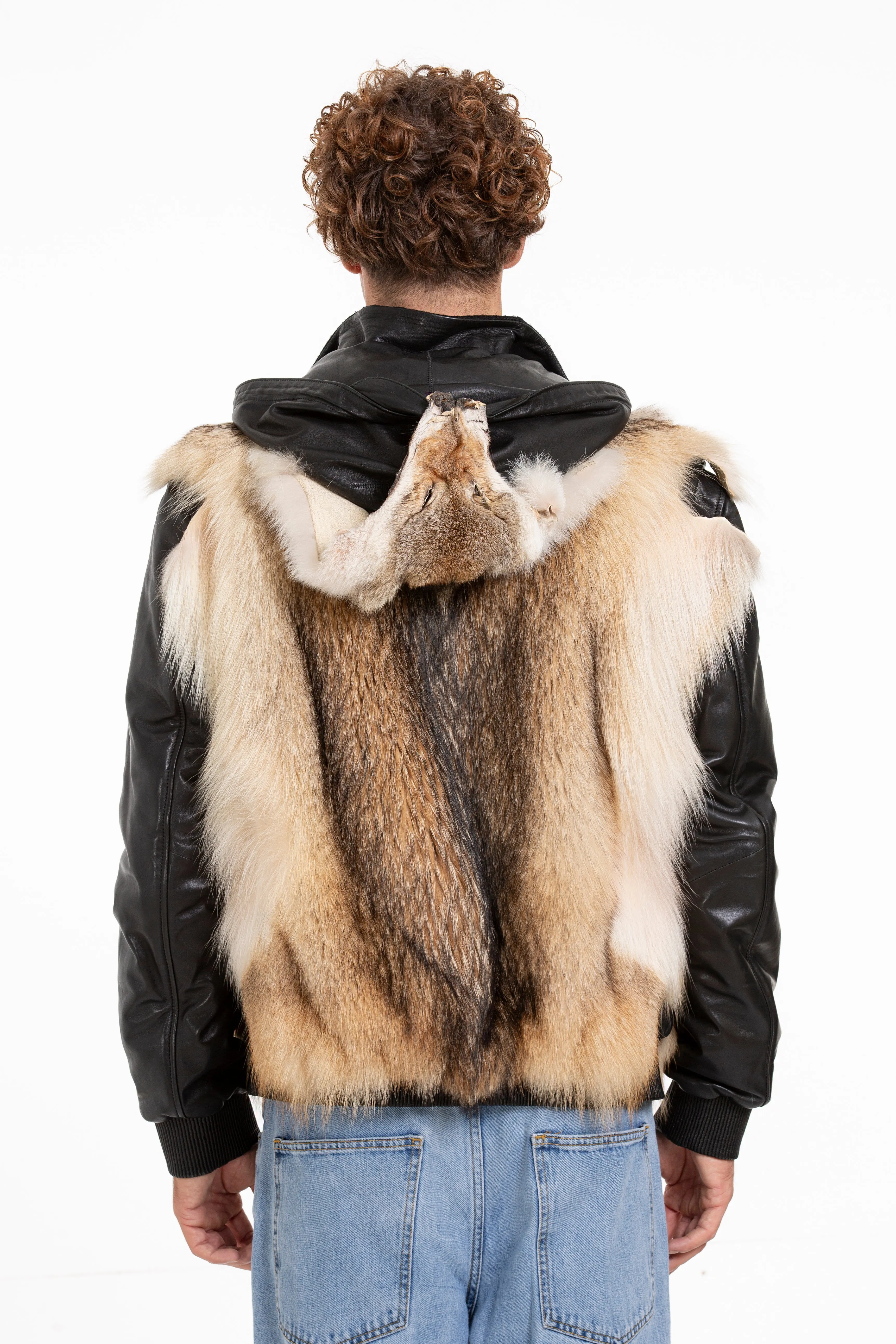 The Melbourne Pure Wolf Fur Leather Black Men Jacket