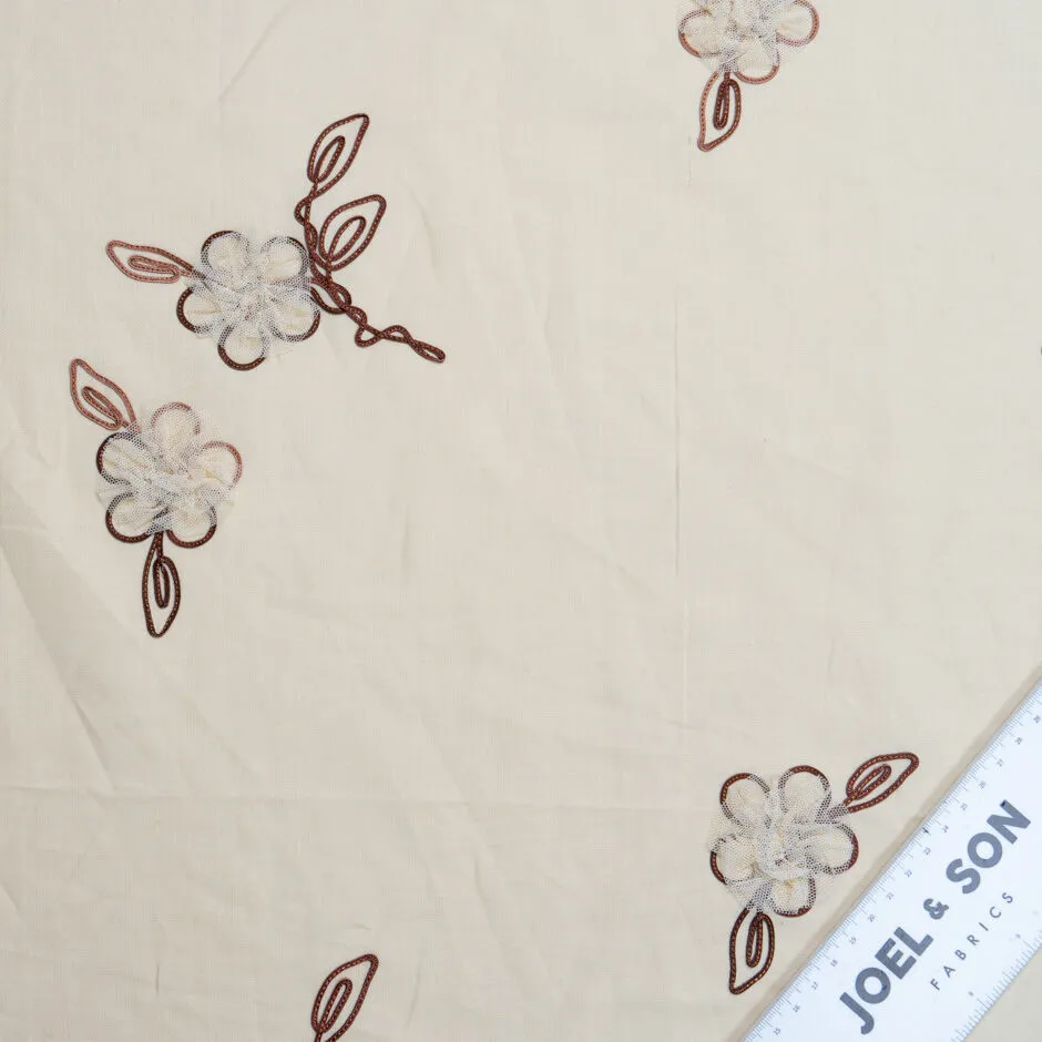 Tulle Floral Embroidered Soft Beige Pure Linen