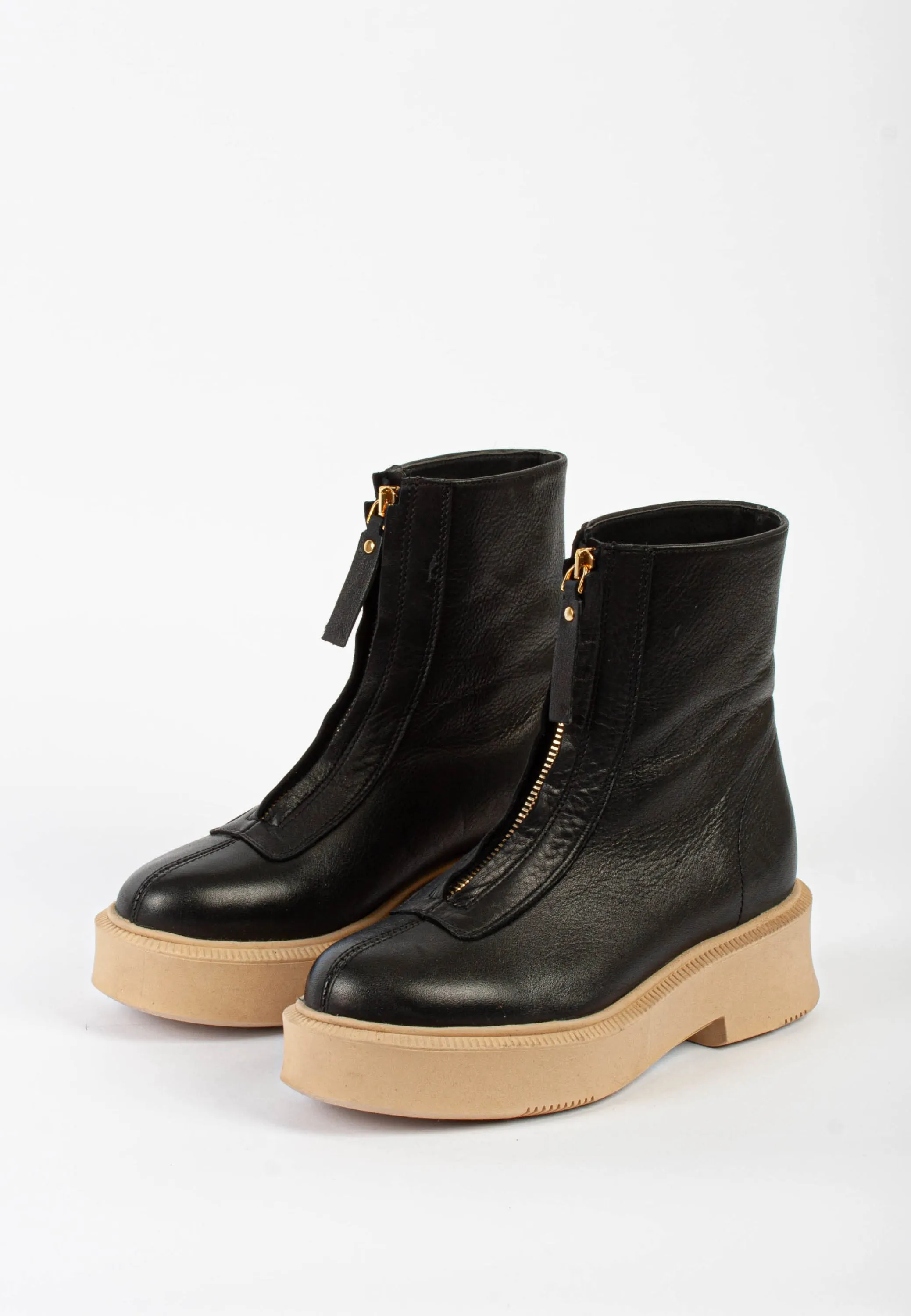 Vela Front Zip Black Ankle Boots