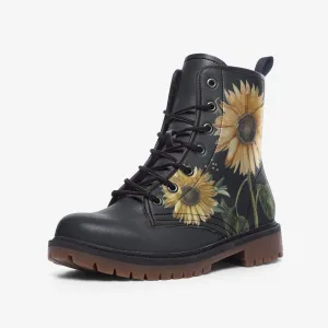 Vintage Sunflowers Black Lace Up Boots