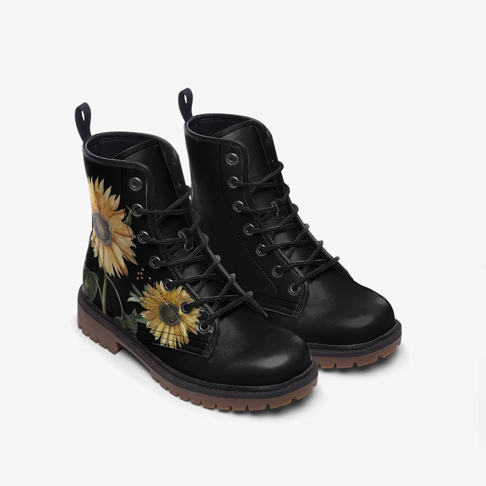 Vintage Sunflowers Black Lace Up Boots