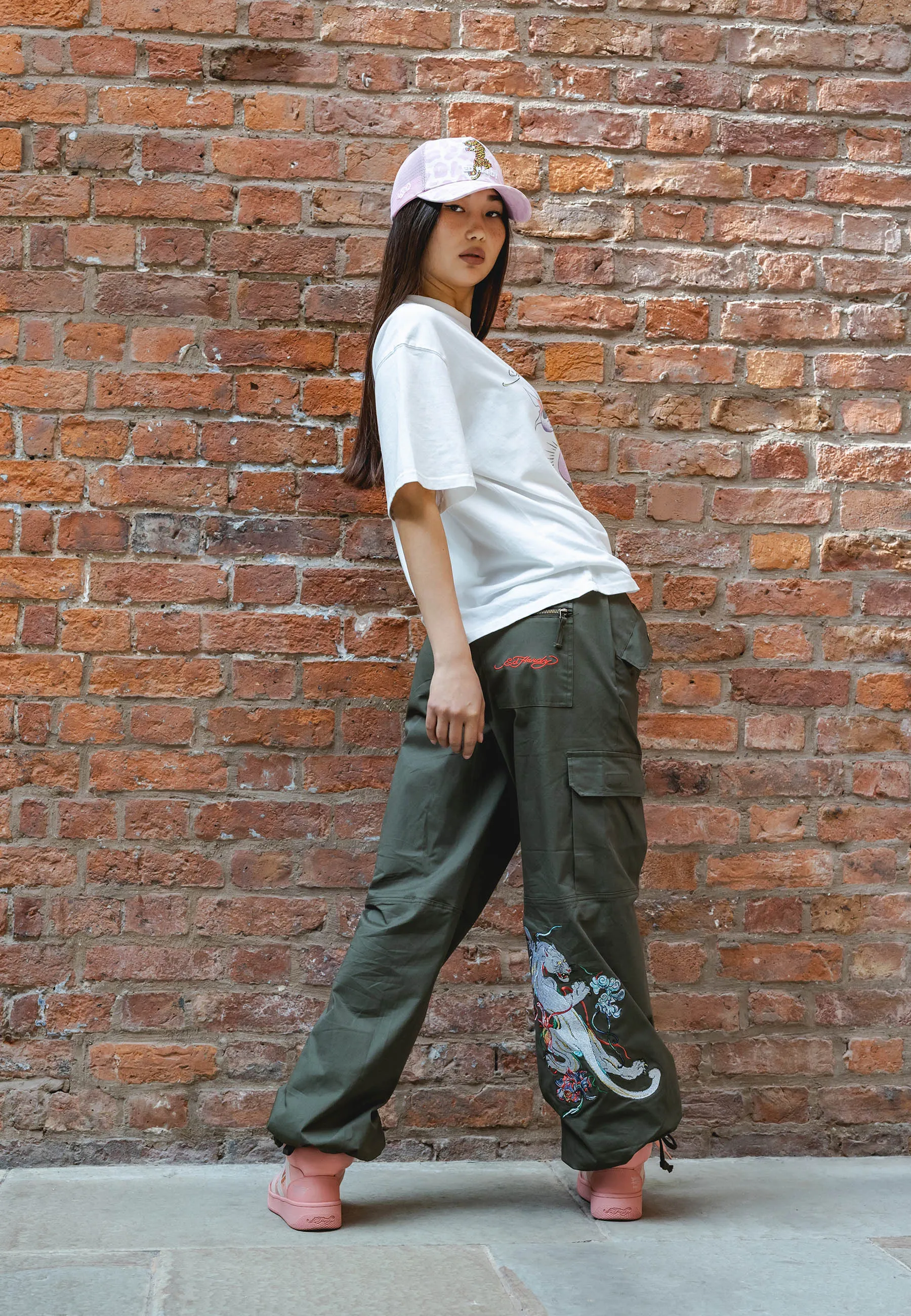 Womens Mystic Panther Cargo Pants Trousers - Olive